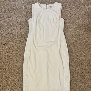 Calvin Klein Cream Ruched Sheath Midi Dress